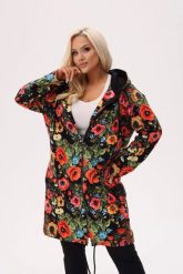 Bluza z kapturem MAKOVSKA - print w maki na czarnym tle PLUS SIZE XXL OVERSIZE. Czarne bluzy damskie Moda Size Plus Iwanek, na jesień, plus size, bez wzorów, z bawełny, z kapturem. Za 329.90 zł.
