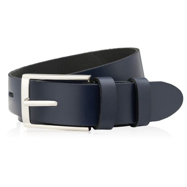 Pasek męski 110 cm granatowy PAOLO PERUZZI PG-03-DBS-110. Niebieskie paski damskie Paolo Peruzzi, bez wzorów, z jeansu, eleganckie. Za 46.55 zł.