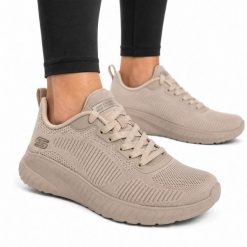 Buty damskie sportowe Skechers BOBS SQUAD CHAOS FACE OFF. Brązowe obuwie sportowe damskie Skechers, bez wzorów, z materiału, trekkingowe. Za 229.00 zł.