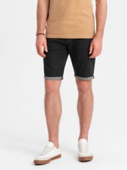 Szorty jeansowe męskie z podwiniętymi nogawkami – czarne V4 OM-SRDS-0134 - XXL. Czarne szorty męskie Ombre Clothing, na lato, l, bez wzorów, z bawełny, eleganckie. W wyprzedaży za 79.99 zł.