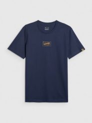 4F T-shirt regular z nadrukiem męski - granatowy XL. Niebieskie t-shirty męskie 4f, m, bez wzorów, z bawełny, bez kołnierzyka. Za 79.99 zł.