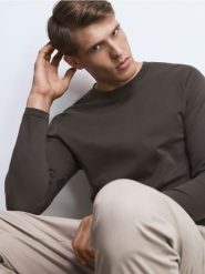 Longsleeve z bawełny merceryzowanej - jasny zielony. Zielone bluzki z długim rękawem męskie Reserved, l, bez wzorów, z bawełny, bez kołnierzyka. Za 129.99 zł.