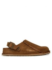 Birkenstock Sandały Lutry Premium 1030235 Brązowy. Brązowe sandały damskie Birkenstock, bez wzorów, ze skóry, bez obcasa, na płaskiej podeszwie, bez zapięcia. Za 719.99 zł.