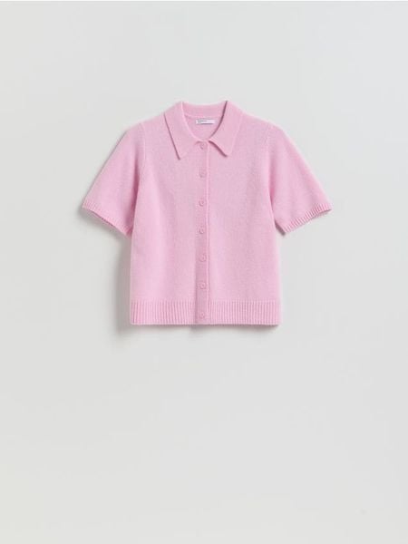 Wełniany sweter polo - pastelowy róż. Czerwone swetry damskie Reserved, l, bez wzorów, z wełny, bez kołnierzyka, bez ramiączek, bez kaptura. W wyprzedaży za 89.99 zł.