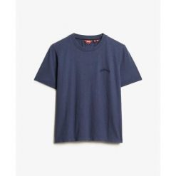 T-shirt z wyblakłym nadrukiem damski Superdry Essential. Niebieskie t-shirty damskie Superdry., bez wzorów, bez kołnierzyka. Za 122.25 zł.