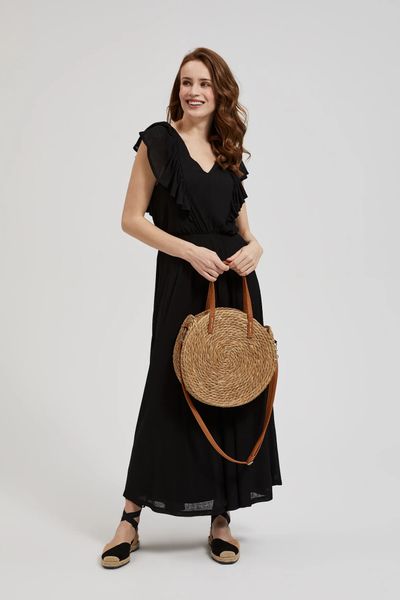 Pleciona torebka okrągła beżowa. Brązowe torebki do ręki damskie MOODO, bez wzorów, bez dodatków. W wyprzedaży za 45.49 zł.