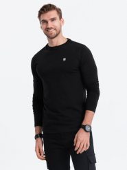 Longsleeve męski z elastanem sygnowany z okrągłym dekoltem - czarny V3 OM-LSCL-0102 - XXL. Czarne bluzki z długim rękawem męskie Ombre Clothing, l, bez wzorów, z bawełny, klasyczne, bez kołnierzyka. W wyprzedaży za 79.99 zł.