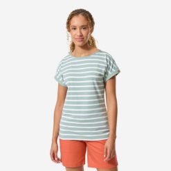 Koszulka marynarska żeglarska damska Decathlon Sailing 100 krótki rękaw. Białe koszulki sportowe damskie TRIBORD, s, bez wzorów, z bawełny, sportowe, bez kołnierzyka. Za 69.99 zł.