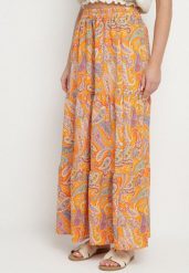 Pomarańczowa Rozkloszowana Spódnica z Wysokim Stanem ze Wzorem Paisley Nevrisa. Brązowe spódnice damskie Born2be, l, bez wzorów, eleganckie, z podwyższonym stanem, maxi, proste. Za 49.99 zł.