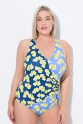 Damski Strój kąpielowy miękkie miseczki ramiączka z regulacją. Niebieskie kostiumy jednoczęściowe damskie Ulla Popken, plus size, bez wzorów, z elastanu, plus size, do pływania. Za 233.99 zł.