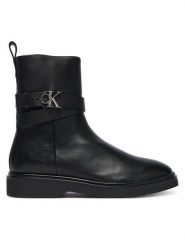 Calvin Klein Botki Ankle Boot W/ Metal Logo HW0HW02663 Czarny. Czarne botki damskie Calvin Klein, ze skóry, bez obcasa, na płaskiej podeszwie, bez zapięcia. Za 639.99 zł.