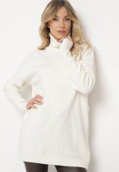 Jasnobeżowy Klasyczny Golf o Pudełkowym Kroju Deritha. Brązowe swetry damskie Born2be, m, z aplikacjami, z jeansu, biznesowe, bez kołnierzyka, bez ramiączek, bez kaptura. Za 129.99 zł.