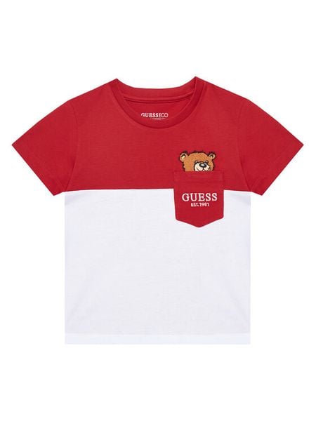 Guess T-Shirt N5YI11 K8HM4 Czerwony Regular Fit. Czerwone t-shirty dla chłopców Guess, z aplikacjami, z bawełny, bez ramiączek. Za 59.99 zł.