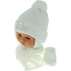 Czapka niemowlęca z szalikiem i rękawiczkami CZ+S+R 011D biała. Czapki dla dzieci marki Proman. Za 45.90 zł.