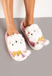 Różowe Kapcie na Płaskiej Podeszwie Ozdobione Króliczkiem 3D Temiena. Czerwone kapcie damskie Renee, bez wzorów, z dresówki. Za 34.99 zł.
