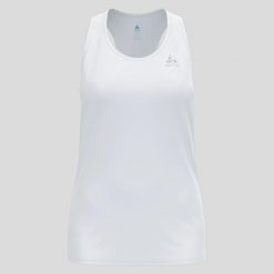 Koszulka tech. damska bez rękawów Odlo Tank crew neck ESSENTIAL. Białe koszulki sportowe damskie Odlo, s, bez wzorów, z materiału, bez kołnierzyka, bez ramiączek, do biegania. Za 125.99 zł.