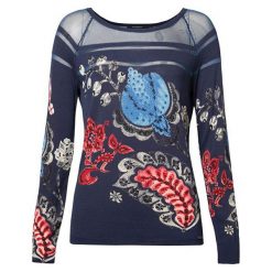 Desigual Damski sweter Jers Marsella Navy 19SWJF86 5000 (rozmiar S). Niebieskie swetry damskie Desigual, s, bez wzorów, bez kołnierzyka, bez ramiączek, bez kaptura. W wyprzedaży za 275.00 zł.