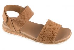 Sandały damskie, Desert Kiss Low-Top Look. Brązowe sandały damskie Skechers, bez wzorów, z materiału, bez obcasa, bez zapięcia. Za 199.99 zł.