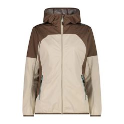 Ultralekka wodoodporna kurtka softshell damska CMP. Brązowe kurtki damskie CMP, s, bez wzorów, z materiału, z kapturem, trekkingowe. Za 387.05 zł.
