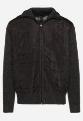 Czarna Bluza Kurtka z Polarem i Wsuwanymi Kieszeniami Ozdobiona Pikowaniem Lerialis. Czarne bluzy męskie Born2be, m, bez wzorów, z dzianiny, bez kaptura. Za 89.99 zł.