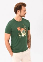 Koszulka z letnim nadrukiem T-ROAM. Zielone t-shirty męskie Volcano, na lato, l, bez wzorów, z bawełny, klasyczne, bez kołnierzyka. Za 59.99 zł.