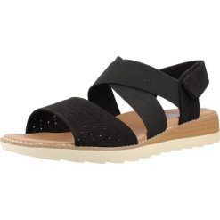 Sandały SKECHERS 113890S Czarny. Czarne sandały damskie Skechers, bez wzorów, ze skóry, bez obcasa, bez zapięcia. Za 203.99 zł.