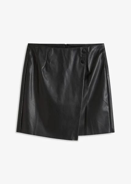 Spódnica z imitacji skóry. Czarne spódnice damskie bonprix, bez wzorów, ze skóry, kopertowe. Za 129.99 zł.