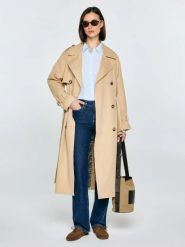 Trencz damski dwurzędowy z paskiem beżowy Retinsa 801. Brązowe płaszcze damskie Big Star, l, bez wzorów, z bawełny, eleganckie, długie, bez kaptura. Za 399.99 zł.