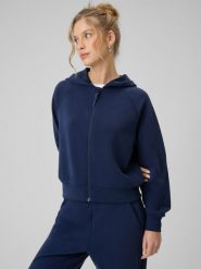 4F Bluza dresowa regular z modalem damska - granatowa XXL. Niebieskie bluzy damskie 4f, xxl, bez wzorów, z dresówki, z kapturem. Za 199.99 zł.