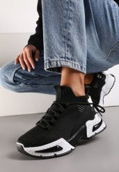Czarne Sneakersy Sportowe na Grubej Podeszwie ze Skarpetkową Cholewką Xille. Czarne obuwie sportowe damskie Renee, bez wzorów, do biegania. Za 99.99 zł.