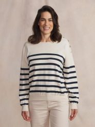 Sweter damski TBS Selen. Białe swetry damskie TBS, na lato, l, bez wzorów, z bawełny, eleganckie, bez kołnierzyka, bez ramiączek, długie, bez kaptura. Za 311.00 zł.
