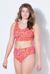 Damskie Góra od bikini miękkie miseczki neonowe kwiaty boczne marszczenia. Brązowe bikini damskie Ulla Popken, plus size, bez wzorów, plus size. Za 139.99 zł.