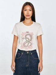 Koszulka damska z nadrukiem kremowa Rellsa 103. Białe t-shirty damskie Big Star, l, bez wzorów, z dzianiny, klasyczne, bez kołnierzyka. Za 89.99 zł.