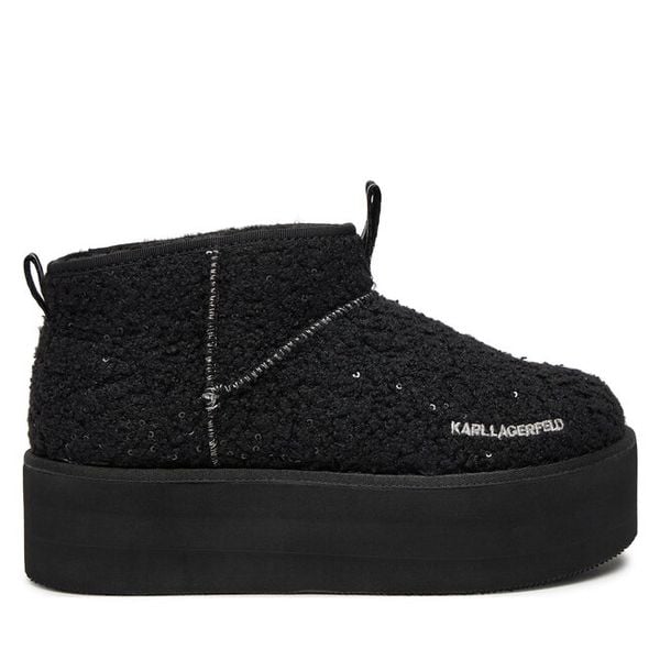 Botki KARL LAGERFELD. Czarne botki damskie KARL LAGERFELD, bez obcasa, na koturnie, bez zapięcia. Za 569.99 zł.