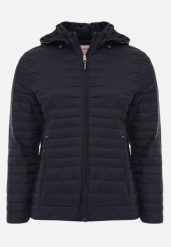 Granatowa Pikowana Kurtka Przejściowa z Odpinanym Kapturem Tidesse. Niebieskie kurtki damskie Born2be, uniwersalny, bez wzorów, z jeansu. Za 99.99 zł.