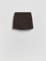 Spódnico-szorty z dodatkiem wełny - ciemnobrązowy. Brązowe szorty damskie Reserved, l, bez wzorów, z tkaniny. Za 119.99 zł.