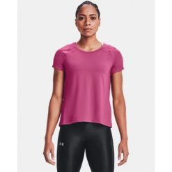 Damska koszulka sportowa Under Armour. Czerwone koszulki sportowe damskie Under Armour, l, bez wzorów, z elastanu, bez kołnierzyka, bez ramiączek, trekkingowe. Za 335.99 zł.