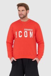 DSQUARED2 Czerwona bluza męska z dużym białym logo icon. Czerwone bluzy męskie Dsquared2, l, bez wzorów, bez kaptura. W wyprzedaży za 799.99 zł.