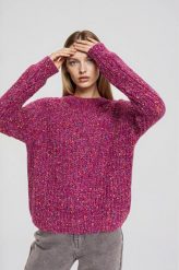 Sweter z ozdobną strukturą fuksjowy. Swetry damskie MOODO, l, bez wzorów, z poliamidu, bez kołnierzyka, bez ramiączek, bez kaptura. Za 159.99 zł.