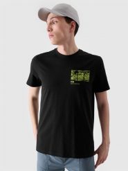 4F T-shirt regular z nadrukiem męski - czarny S. Czarne koszulki sportowe męskie 4f, m, bez wzorów, z bawełny, bez kołnierzyka, bez ramiączek. Za 29.99 zł.