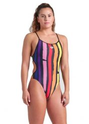 Strój Kąpielowy Arena Painters Stripe Swimsuit. Czarne kostiumy jednoczęściowe damskie Arena, bez wzorów, z materiału, eleganckie, do pływania. Za 229.99 zł.