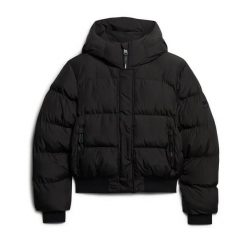 Damska ocieplana kurtka Superdry Hooded Sports. Czarne kurtki damskie Superdry., bez wzorów, z puchu, bez kaptura. Za 526.60 zł.