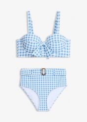 Bikini na fiszbinach + figi bikini z wysokim stanem (komplet 2-cz.). Niebieskie bikini damskie bonprix, bez wzorów. Za 142.99 zł.