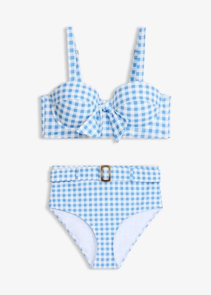 Bikini na fiszbinach + figi bikini z wysokim stanem (komplet 2-cz.). Niebieskie bikini damskie bonprix, bez wzorów. Za 144.99 zł.