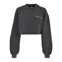 Bluza kołnierz rong krótka frotte z małymi haftami dla kobiet Urban Classics. Czarne bluzy damskie Urban Classics, bez wzorów, bez kaptura. Za 252.00 zł.