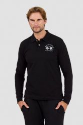 LA MARTINA Czarny longsleeve polo Piquet Stretch. Czarne bluzki z długim rękawem męskie La Martina, l, bez wzorów, bez ramiączek. W wyprzedaży za 449.99 zł.