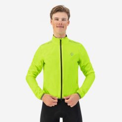Przeciwdeszczowa kurtka rowerowa męska Rogelli Essential. Żółte kurtki męskie Rogelli, m, bez wzorów, z materiału, klasyczne, bez kaptura. Za 329.00 zł.