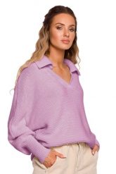 Sweter w Szpic z Kołnierzykiem - Lila. Brązowe swetry damskie MOE, l, bez wzorów, z materiału, bez kołnierzyka, bez ramiączek, bez kaptura. Za 228.90 zł.