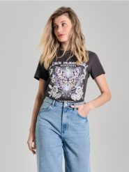 Koszulka - szary. Szare t-shirty damskie Sinsay, l, bez wzorów, bez kołnierzyka. W wyprzedaży za 14.99 zł.