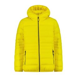 Kurtka z kapturem dla dziewczynki CMP. Żółte buty zimowe dziewczęce CMP, bez wzorów, z puchu, bez zapięcia. Za 375.80 zł.